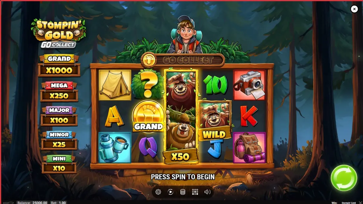 Tampilan visual slot Stompin’ Gold GO Collect dengan karakter yeti